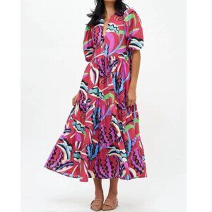 OLIPHANT Puff Sleeve Maxi Dress in Rhubarb Fergana